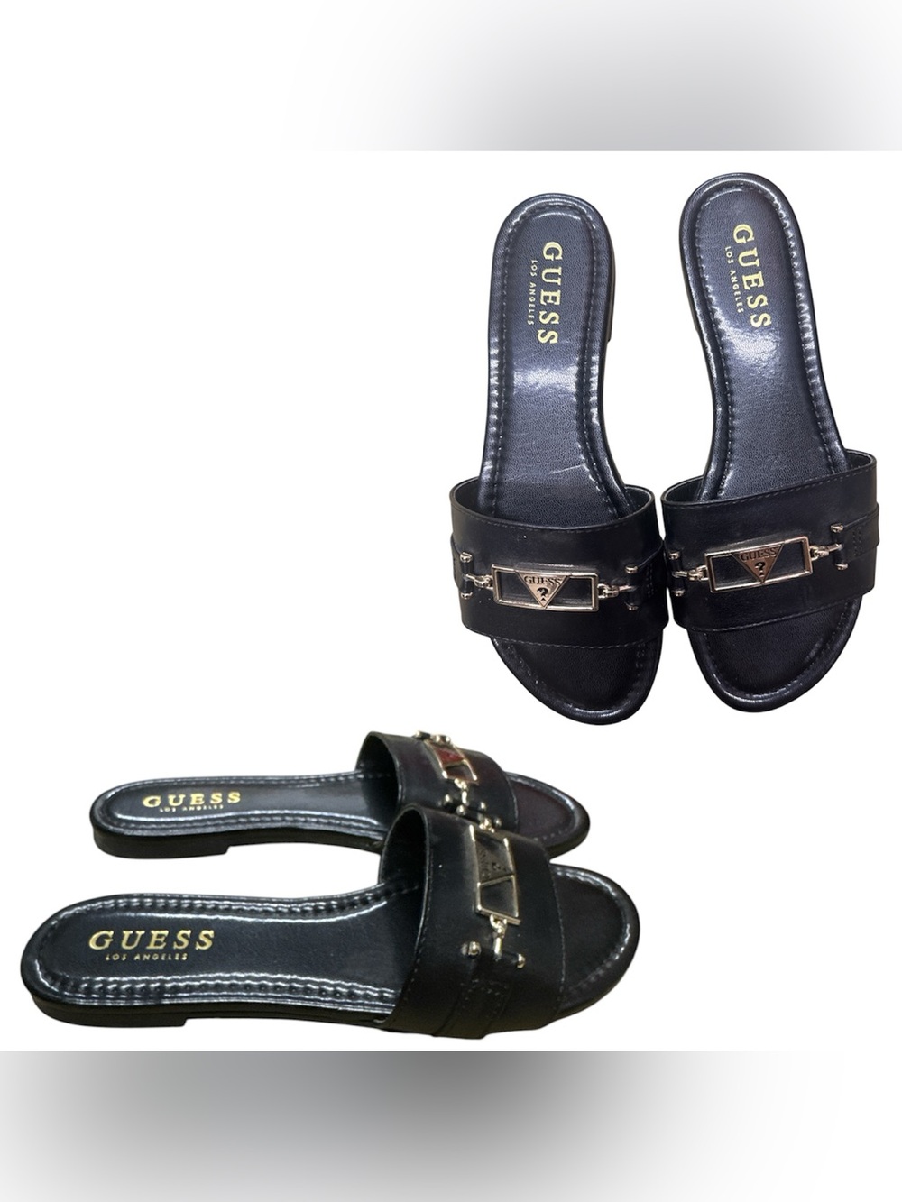 GUESS Black Logo Hardware Slide Sandals S6